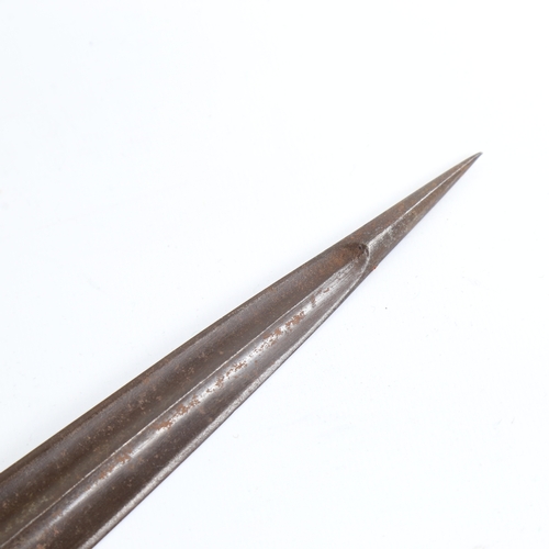 90 - A Persian steel spearhead with fluted blade and Damascene gold inlaid shaft, length 61cm