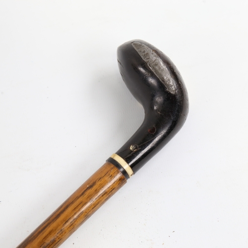 92 - A Victorian Sunday stick, combination walking cane/golf club, with ivory inlaid ebony head, length 7... 