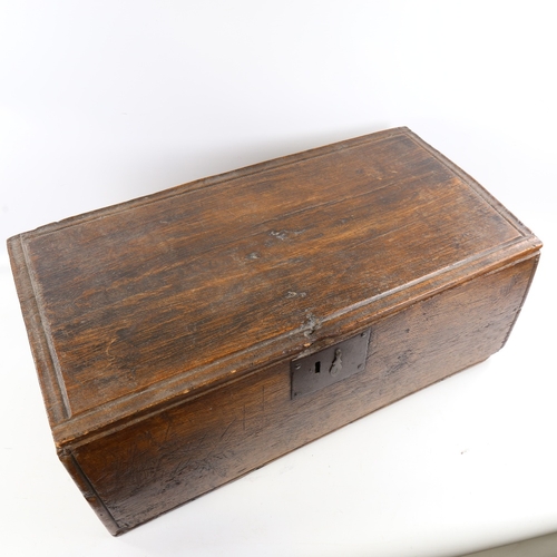 95 - An 18th century oak/elm box of plank construction, 65cm x 33cm, height 25cm