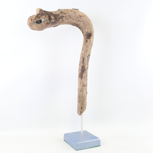 2205 - Chris Watson, wood beast, wood/metal composition on metal base, height 20.5