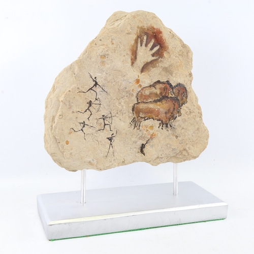 2206 - Chris Watson, Cave Art, stone/paint on metal and wood stand, height 14