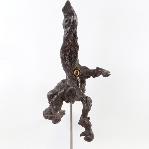 2208 - Chris Watson, Wood beast, mixed media, rootwood/metal on modern stand, height 20