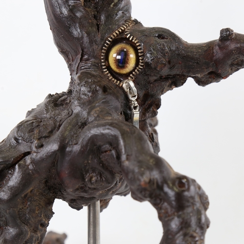 2208 - Chris Watson, Wood beast, mixed media, rootwood/metal on modern stand, height 20