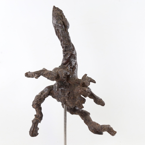 2208 - Chris Watson, Wood beast, mixed media, rootwood/metal on modern stand, height 20