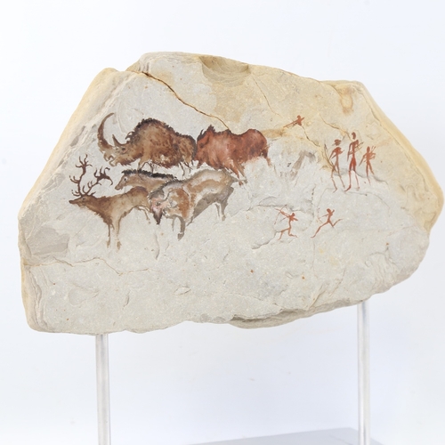 2209 - Chris Watson, Cave Art, stone/paint on metal and silvered wood stand, height 11.5