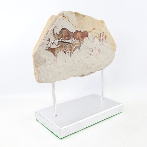 2209 - Chris Watson, Cave Art, stone/paint on metal and silvered wood stand, height 11.5