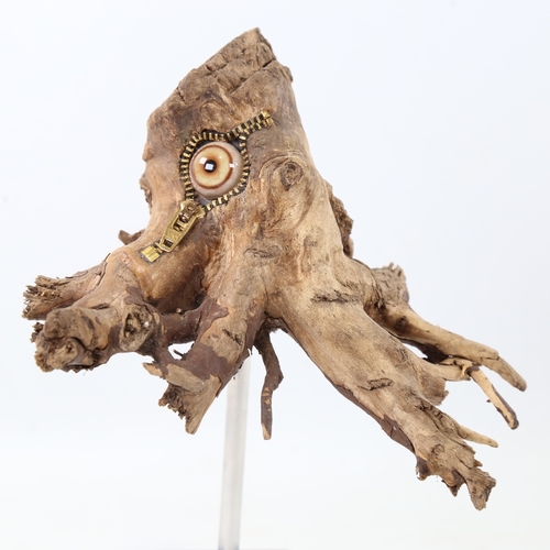 2210 - Chris Watson, Wood beast, mixed media, rootwood/metal on metal and wood base, height 9