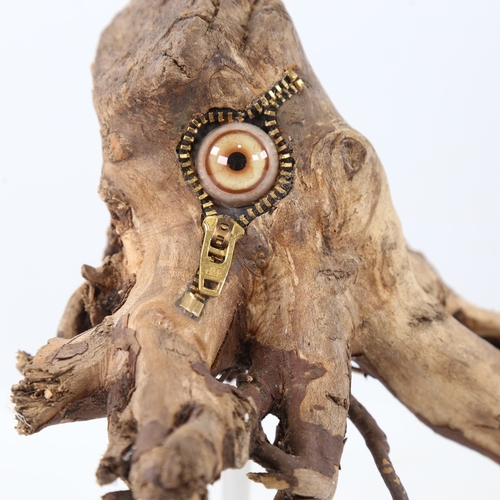 2210 - Chris Watson, Wood beast, mixed media, rootwood/metal on metal and wood base, height 9