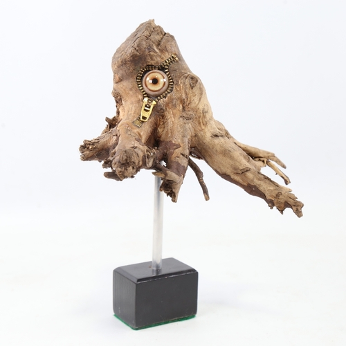 2210 - Chris Watson, Wood beast, mixed media, rootwood/metal on metal and wood base, height 9