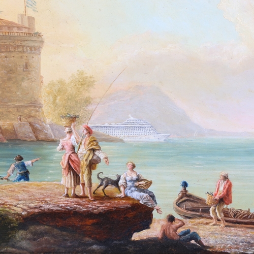 2214 - Chris Watson, Italian harbour Capriccio with cruise ship, oil on wood panel, image, 15