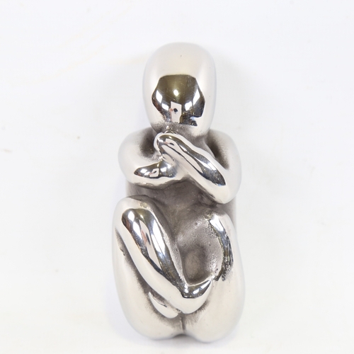 2218 - Richard Hudson, untitled crouching figure, polished steel sculpture, unsigned, length 4.25