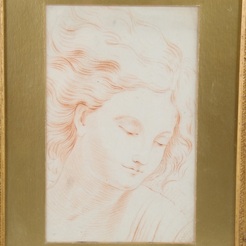 2223 - Old Master School, head portrait of a Classical woman, sanguine chalk on paper, unsigned, 10.5