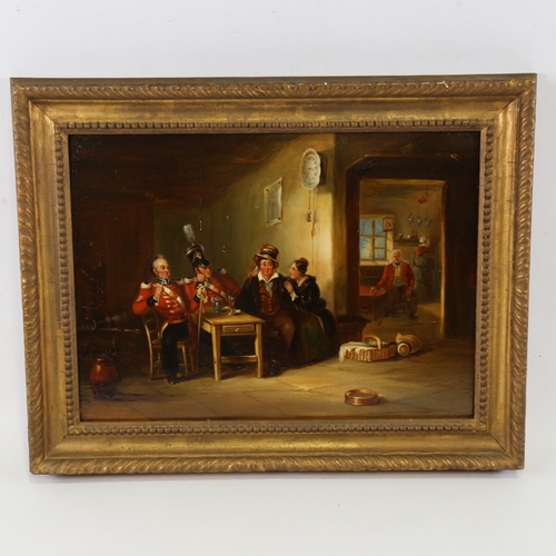 2224 - 19th century English School, interior scene with soldiers, oil on wood panel, unsigned, 10