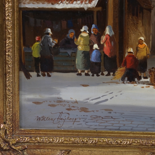 2225 - Willem Heykoop, Dutch winter street scene, oil on wood panel, signed, 19.5