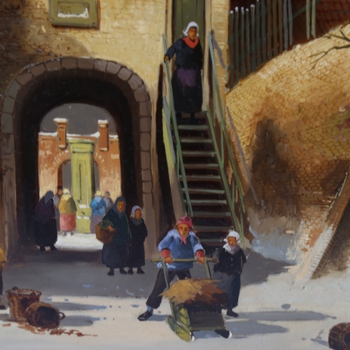 2225 - Willem Heykoop, Dutch winter street scene, oil on wood panel, signed, 19.5