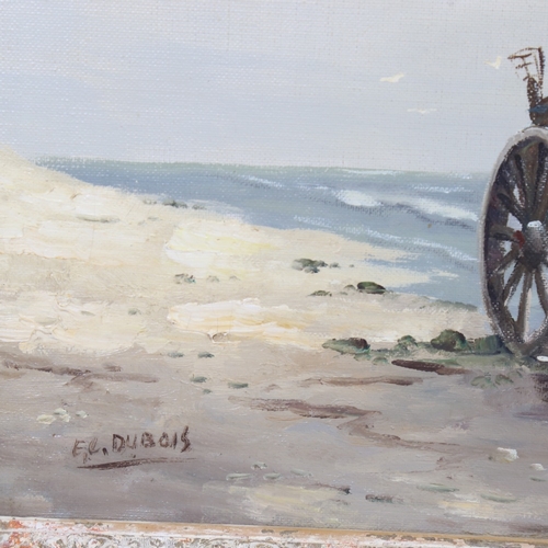 2226 - F Dubois, figure with horse and cart on the beach, signed, 16