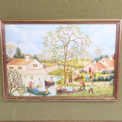 2229 - Christian La Motte, On The River and Le Tonneau, pair of oils on board, signed, 9.5