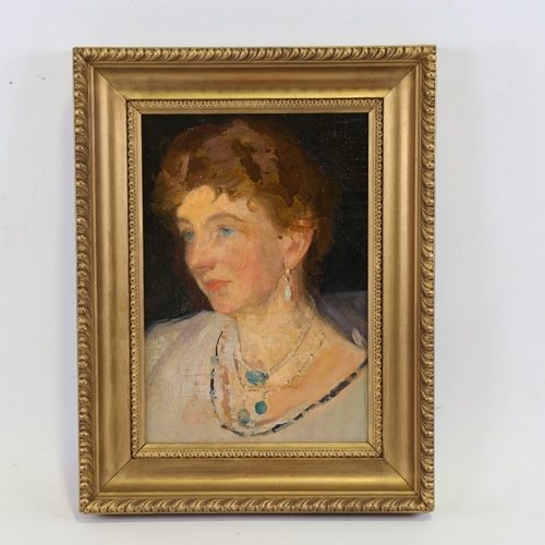 2233 - Early 20th century oil on canvas board, portrait of a woman, unsigned, 11