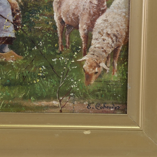 2234 - A Continental oil on panel, circa 1900, shepherdess and sheep, indistinctly signed, 10