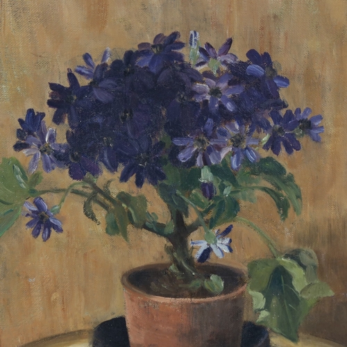 2238 - Early 20th century oil on canvas, still life study, pot plant, signed with monogram, 18