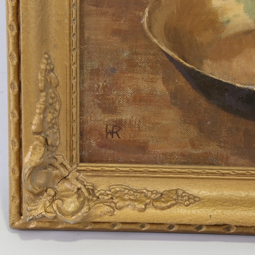 2238 - Early 20th century oil on canvas, still life study, pot plant, signed with monogram, 18