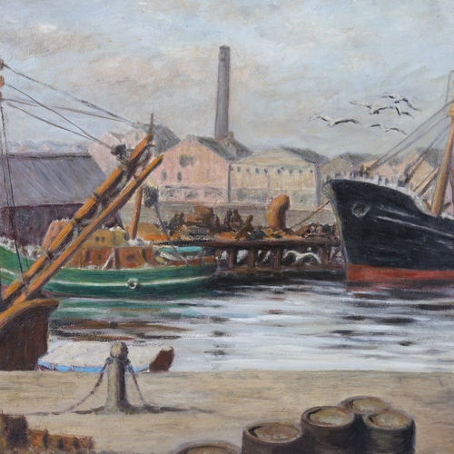 2242 - Mid-20th century oil on board, harbour scene, unsigned, 20