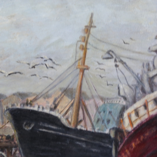 2242 - Mid-20th century oil on board, harbour scene, unsigned, 20