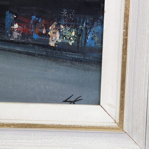 2247 - Mid-20th century oil on board, Parisian street scene, signed with initials LK, 12