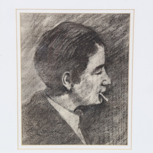 2249 - Ernest Zacharie (1849 - 1915), portrait of a man smoking, charcoal on paper, signed, 9