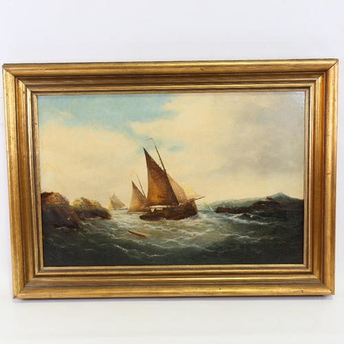 2253 - 19th century oil on canvas, shipwreck on the coast, unsigned, 15