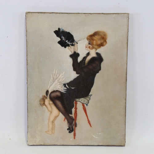 2260 - Attributed to Raphael Kirchner (1876 - 1917), Cupid in bondage, oil on canvas, thought to be a study... 