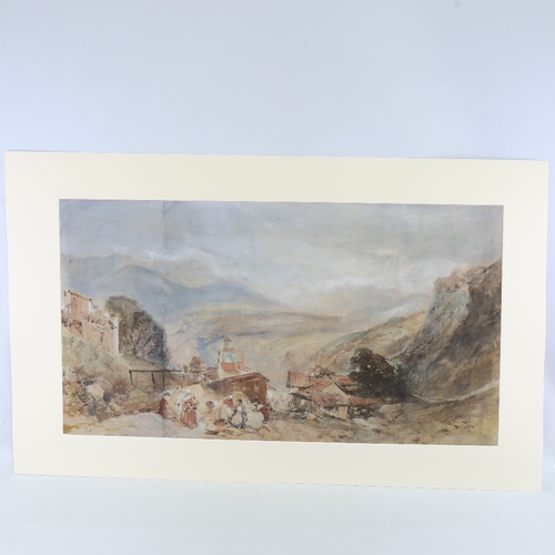 2261 - Circle of Richard Parkes Bonnington (1801 - 1828), large panoramic watercolour, Continental mountain... 