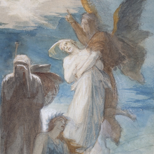 2264 - 19th century French School, symbolist study, angels ascending, watercolour on paper, indistinctly si... 