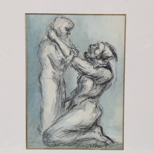 2265 - Jim Gilbert, woman and child, charcoal/watercolour on paper, signed, 10