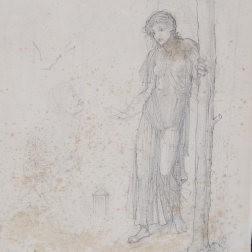 2268 - Circle of John Strudwick and Edward Burne Jones, figure beside a tree, pencil on paper, late 19th ce... 