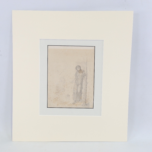 2268 - Circle of John Strudwick and Edward Burne Jones, figure beside a tree, pencil on paper, late 19th ce... 