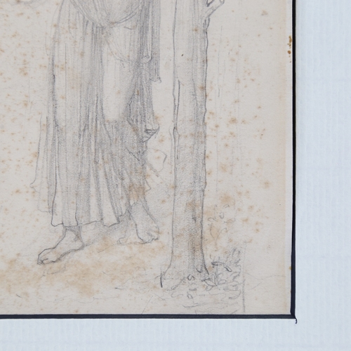 2268 - Circle of John Strudwick and Edward Burne Jones, figure beside a tree, pencil on paper, late 19th ce... 