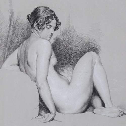 2269 - Circle of Pierre-Paul Proud'Hon (1758 - 1823), seated Classical female nude, conte and chalk on grey... 