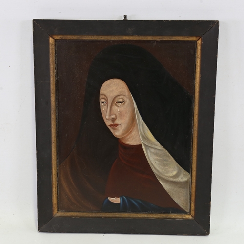 2287 - 19th century European School, crying nun, oil on panel, unsigned, 14