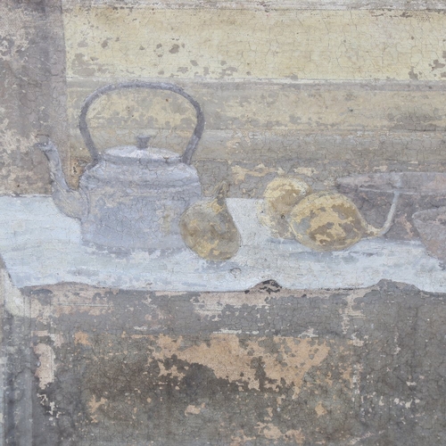 2289 - Mid-20th century oil on canvas, kitchen still life, unsigned, 16