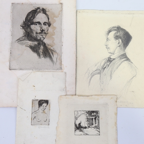 2291 - RICHARD WALLWORK (New Zealand 1882-1955), small group of etchings, pencil portrait dated 1909 (4)