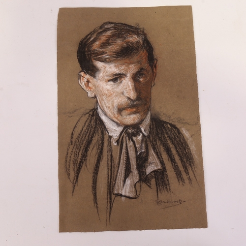 2294 - RICHARD WALLWORK (New Zealand 1882-1955), pastel/charcoal on brown paper, portrait of a man, indisti... 