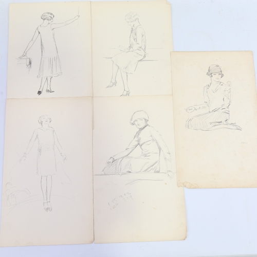 2296 - RICHARD WALLWORK (New Zealand 1882-1955), a group of pencil female life studies (5)