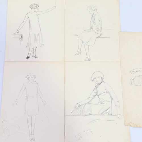 2296 - RICHARD WALLWORK (New Zealand 1882-1955), a group of pencil female life studies (5)