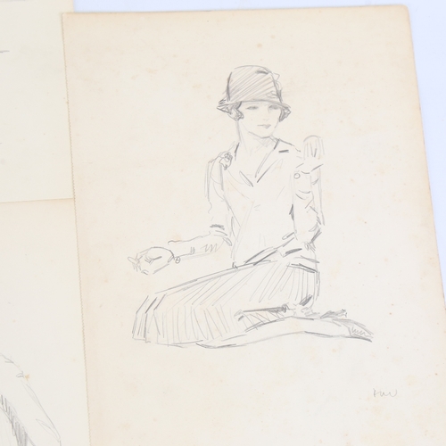 2296 - RICHARD WALLWORK (New Zealand 1882-1955), a group of pencil female life studies (5)