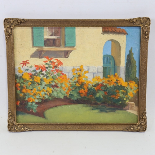 2298 - Ethel Stephens, oil on board, Green Cottage, signed and dated 1934, inscribed verso, 10