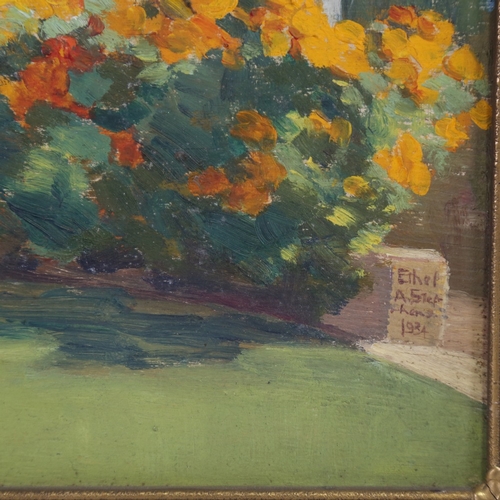 2298 - Ethel Stephens, oil on board, Green Cottage, signed and dated 1934, inscribed verso, 10