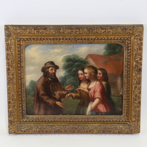 2300 - 19th century Continental School, the jewellery seller, oil on canvas, unsigned, 9