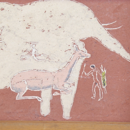 2301 - John Day, Neolithic cave painting, impasto incised oil/gesso on board, 1967, signed, 8