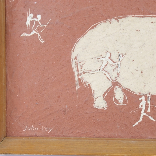 2301 - John Day, Neolithic cave painting, impasto incised oil/gesso on board, 1967, signed, 8